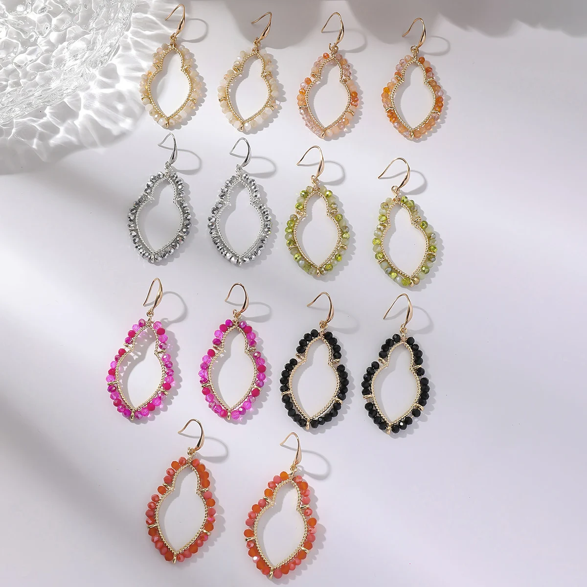 Trendy Handmade Colorful Waterdrop Crystal Beads Earrings for Women Boho Geometric Metal Drop Earrings Summer Holiday Jewelry