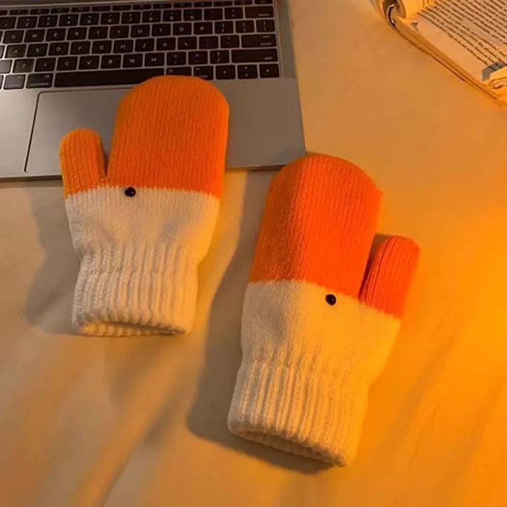 لطيف البرتقال الكرتون أوزة قفازات يندبروف البوليستر الشتاء قفازات محبوكة سميكة دفئا مكافحة البرد القفازات الهدايا