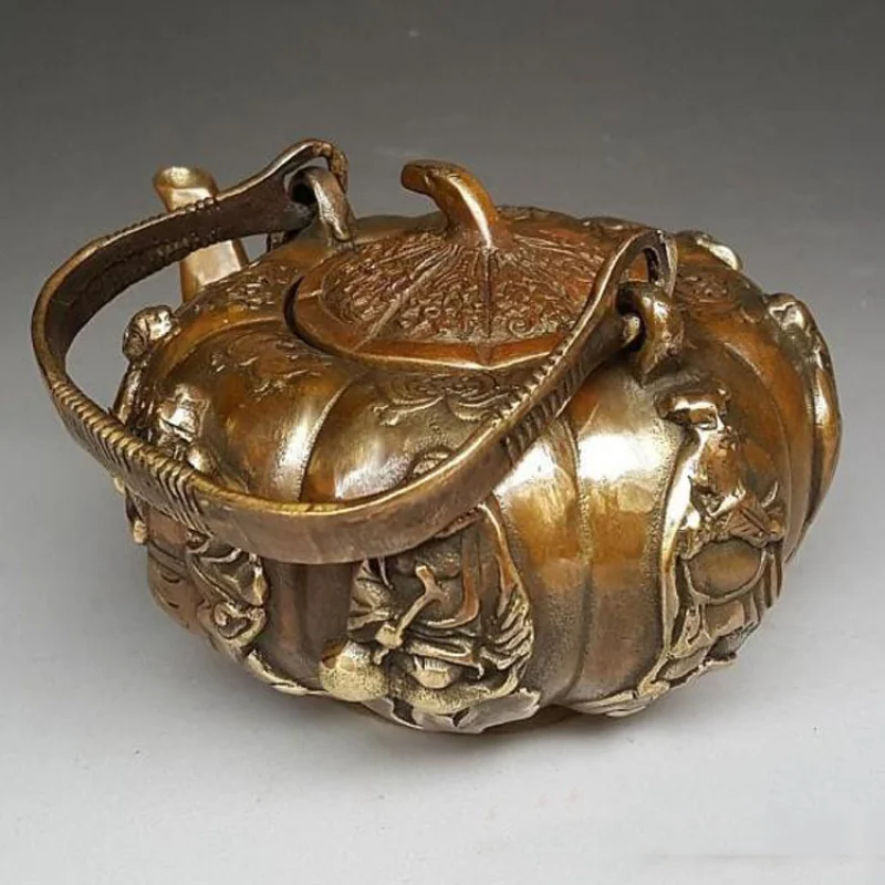 Wholesale Copperware Copper Pot Eight Immortals Pot Ornament Pumpkin Kettle Teapot Home Decoration Metal Craft