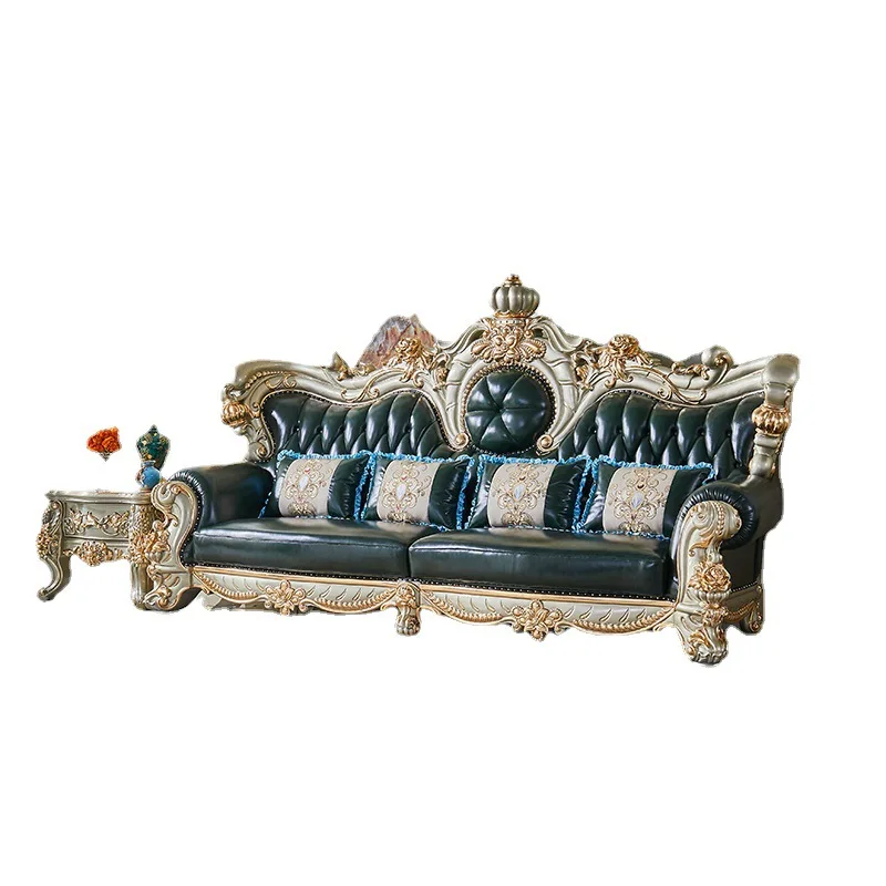 French Crown luxury retro villa leather sofa, high-end living room