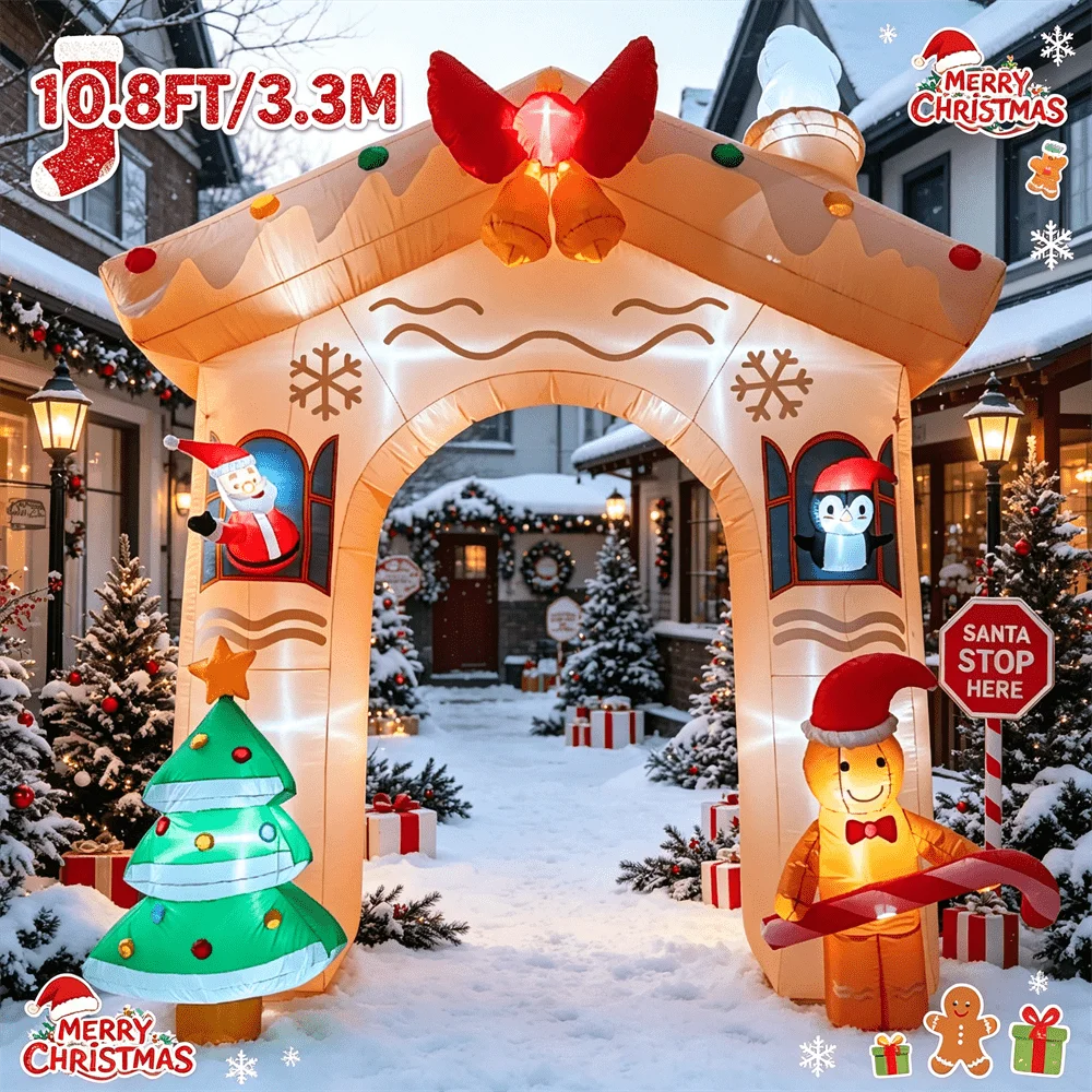 10.8FT Christmas Inflatable Model Entrance Doorway Archway LED Xmas Outdoor Holiday Yard  Decor for Christmas Festive Display