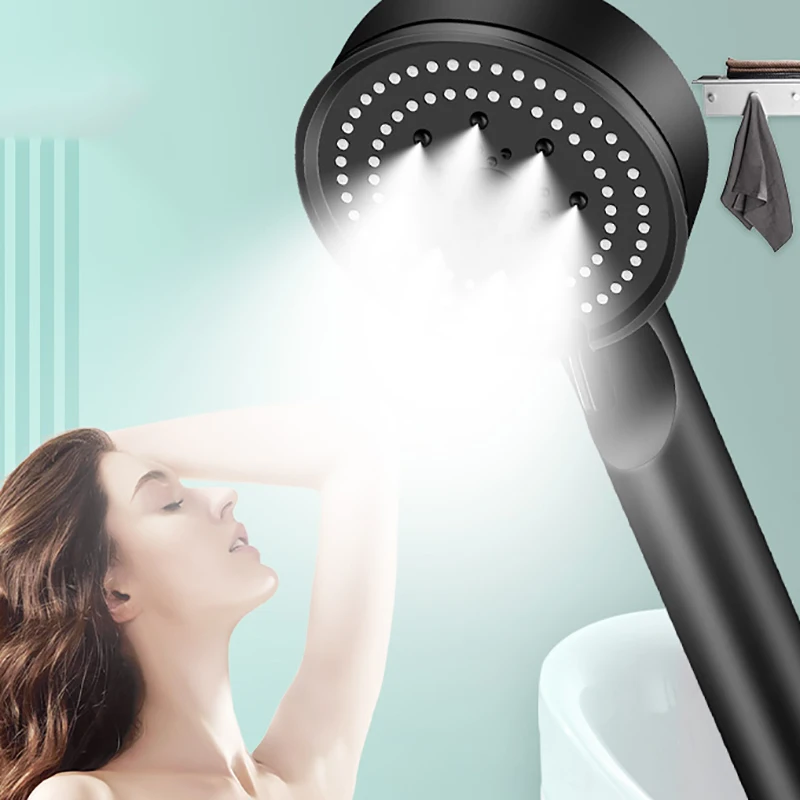 High Pressurized Water Saving Shower Head 5 Mode Adjustable Hand Hold Spray Nozzle Shower Sets Holder Hose Bathroom Accessories