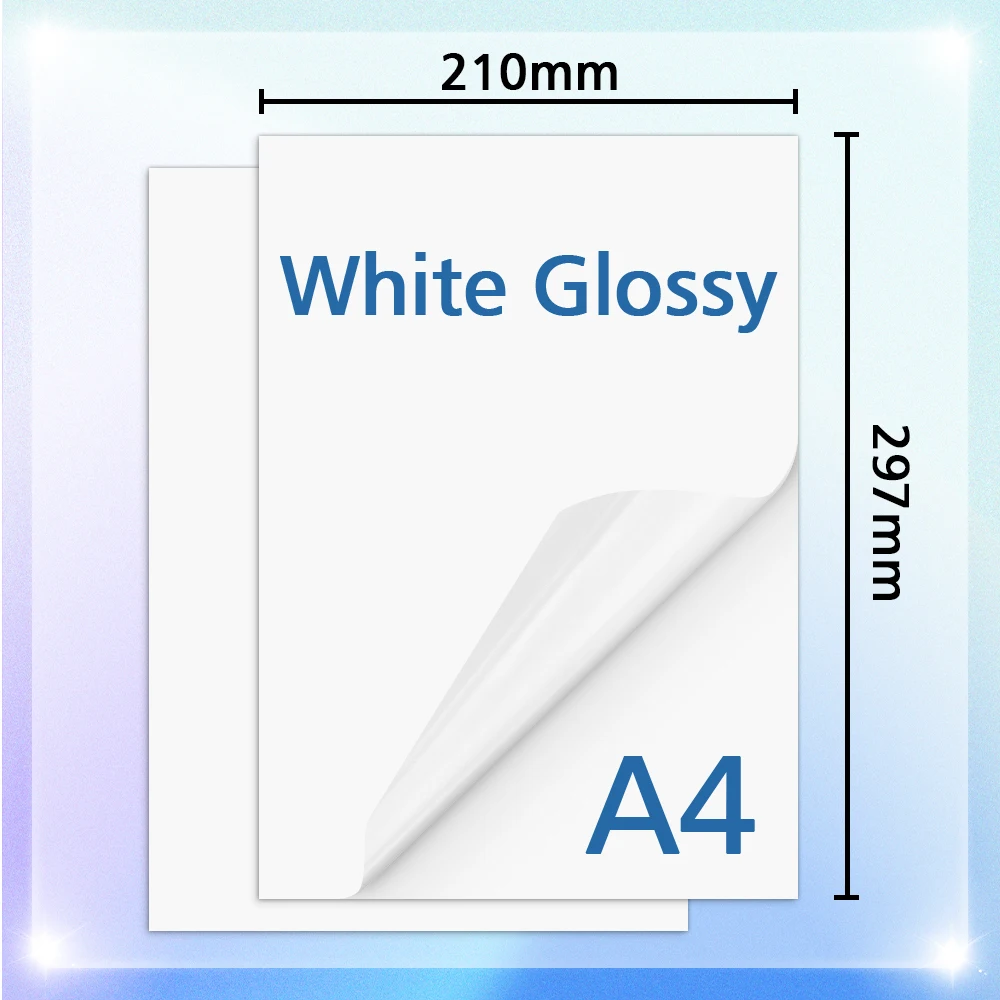 Papel adhesivo de vinilo imprimible blanco brillante A4, papel de copia dorado transparente autoadhesivo impermeable para impresora de inyección de