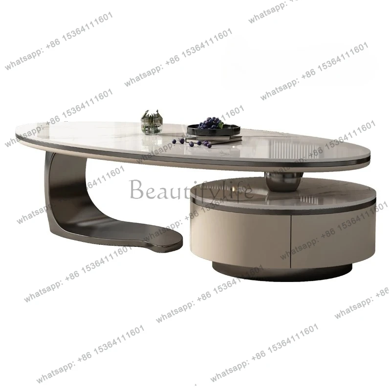 

Modern light luxury Italian simple high-end sense rock slab storage coffee table special-shaped design small apartment