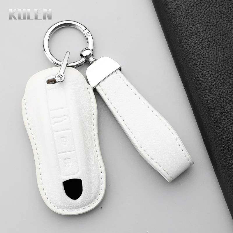 Dermis Leather Car Key Case Cover Shell For Porsche Panamera Cayenne 971 911 9YA Boxster 3 Buttons Protected Fob Bag Accessories