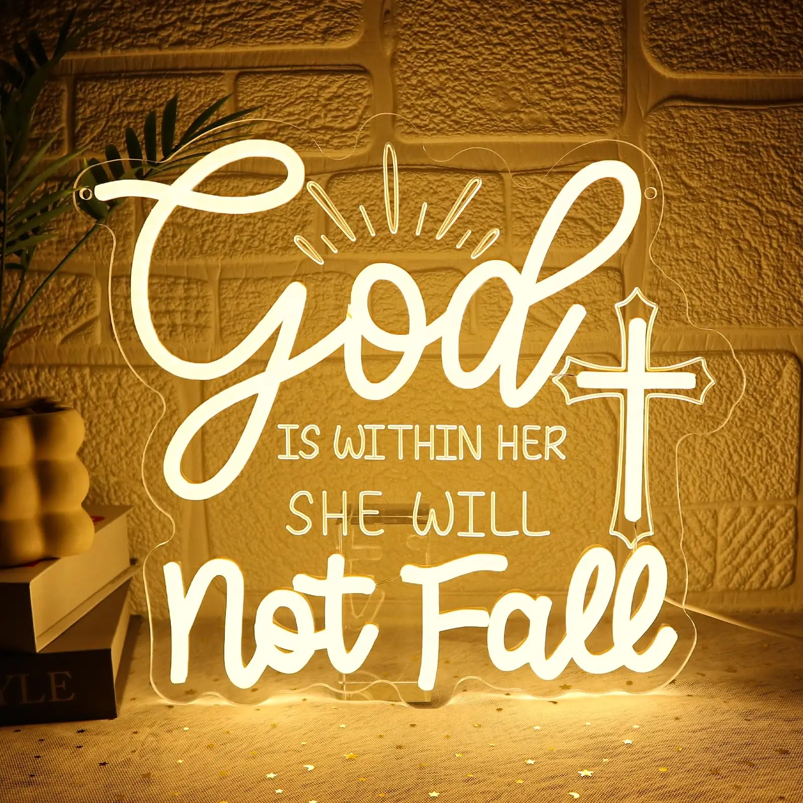 

God Is Within Her Neon Sign Christian Inspirational Dimmable LED Light for Church Home Wall Decor Religious Gift