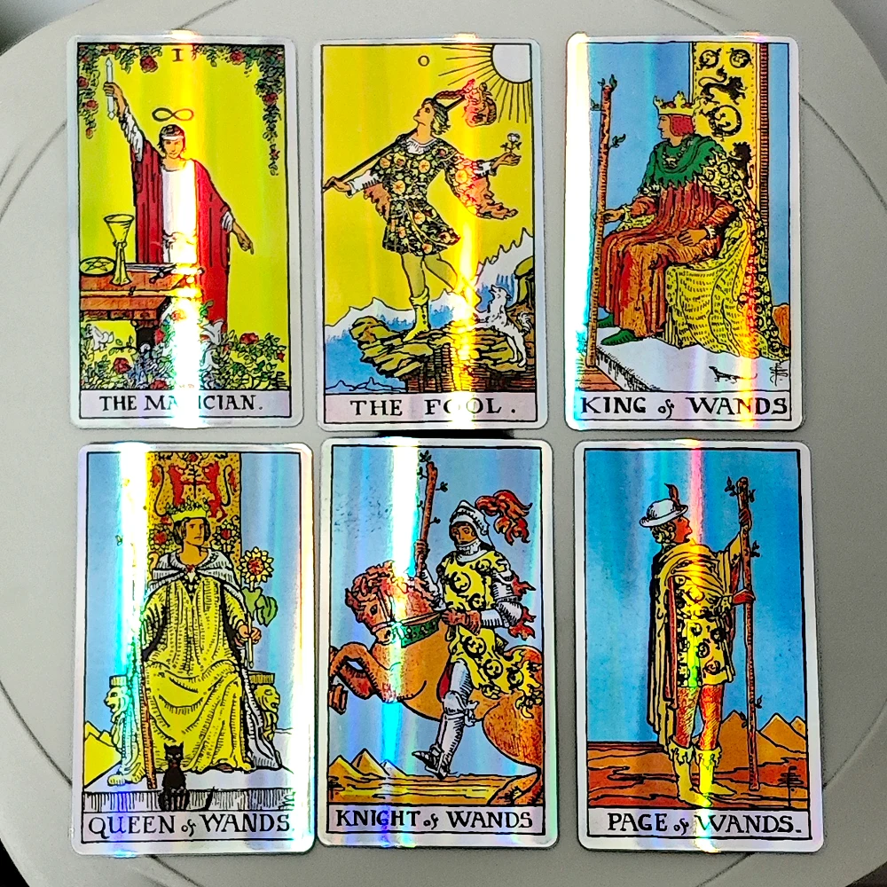 Classic Waite Tarot Deck 78 Pcs Rainbow Holographic Tarot Cards for Beginners - 10*6cm
