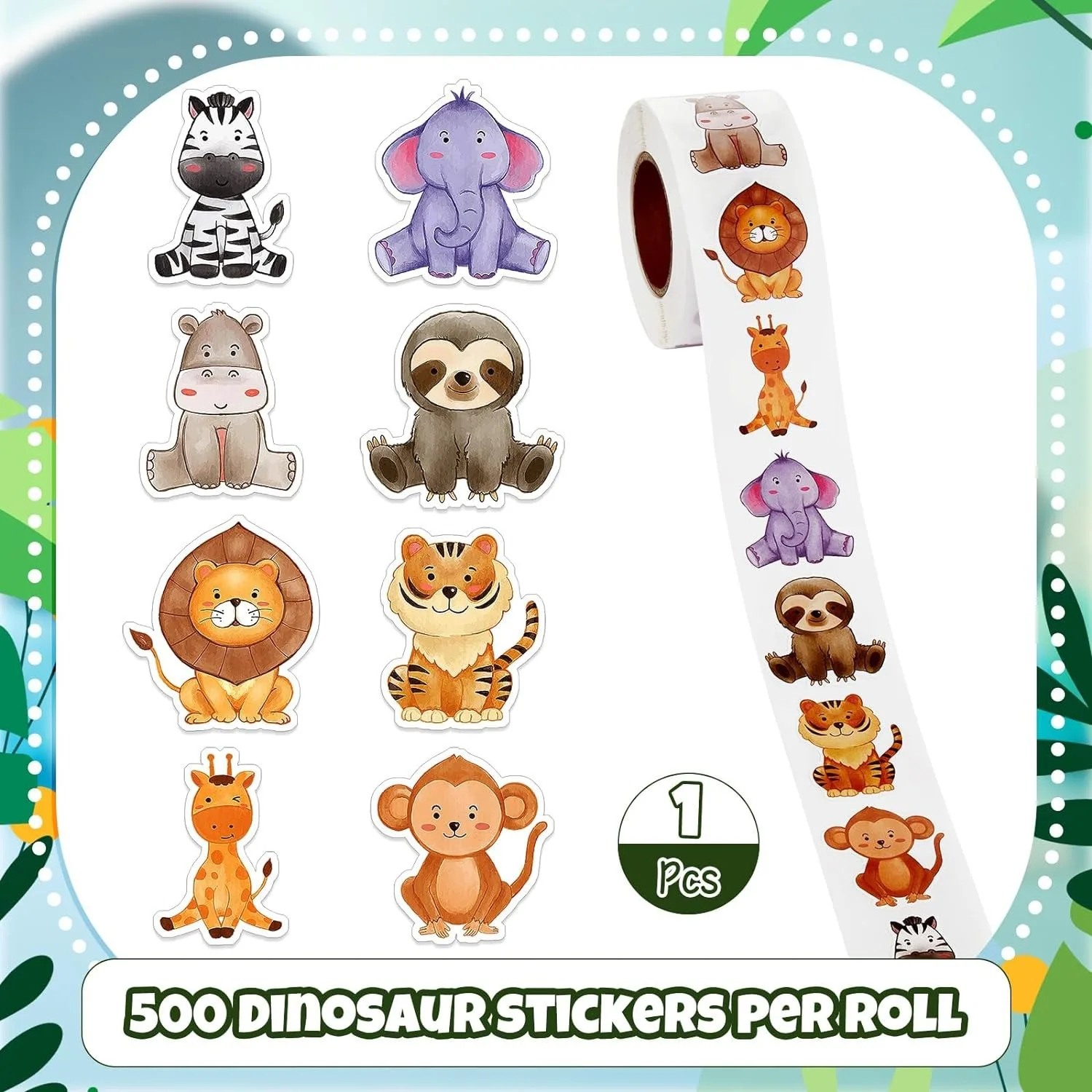 500Pcs /1 Rolls 2.5cm/1inch Fox Rabbit Lion Tiger Sticker Decoration Gift Box Sticker Label Stationery Sticker