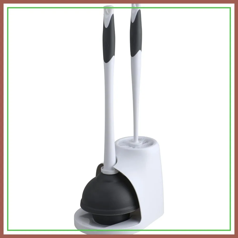 

Toilet Plunger and Brush Bowl Set with Holder Caddy Storage for Cleaning Bathroom and Unclogging Toilets, White and Gray