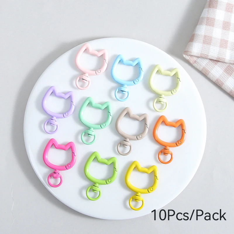 Cute 10Pcs/Pack Cat Head Buckle For Keychain Making Accessories Alloy Baked Paint DIY Key Bag Hanging Decoration Bag Wholesale