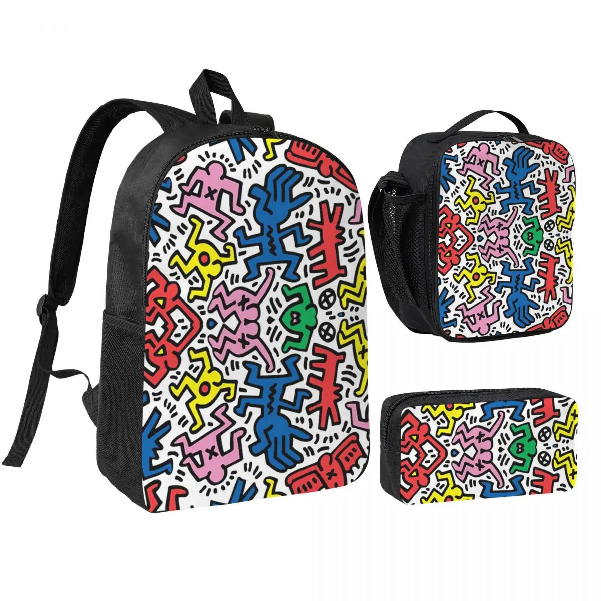 

Keith Harings Backpack Student BookBag School Bag Shoulder Bags 3ps Insulated Lunch Bag Pencil Case