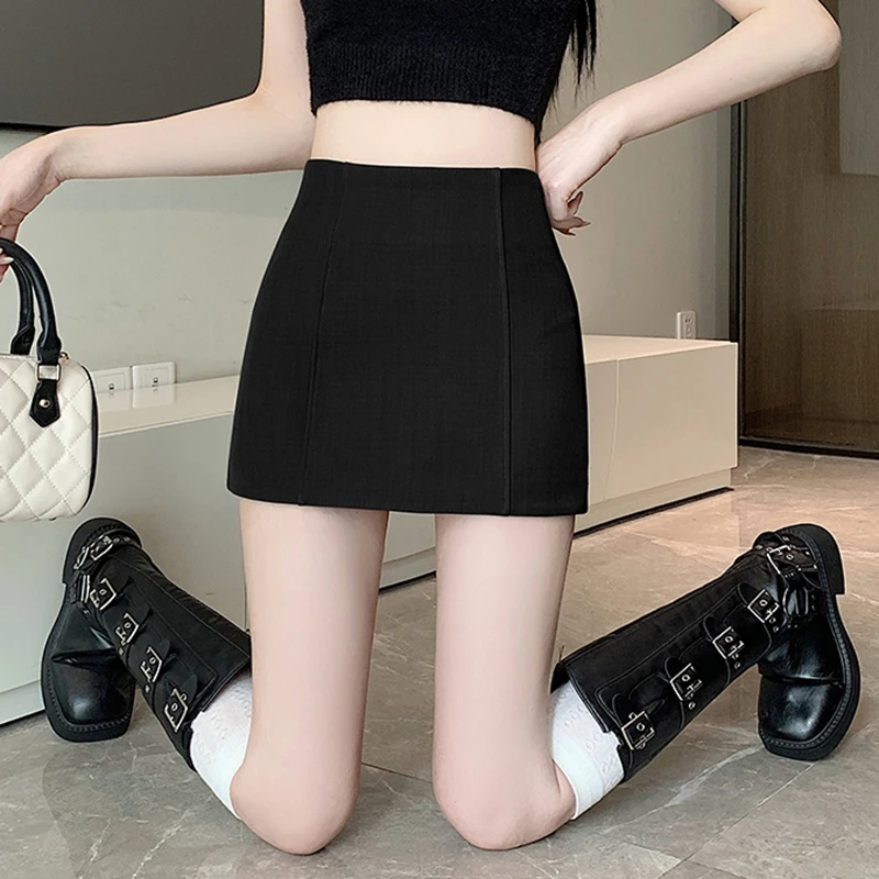 Korean Fashion Black Mini Skirts Women Casual Solid High Waist Y2k Clothes Harajuku Gray Shorts Suit Bodycon A Line Micro Skirt