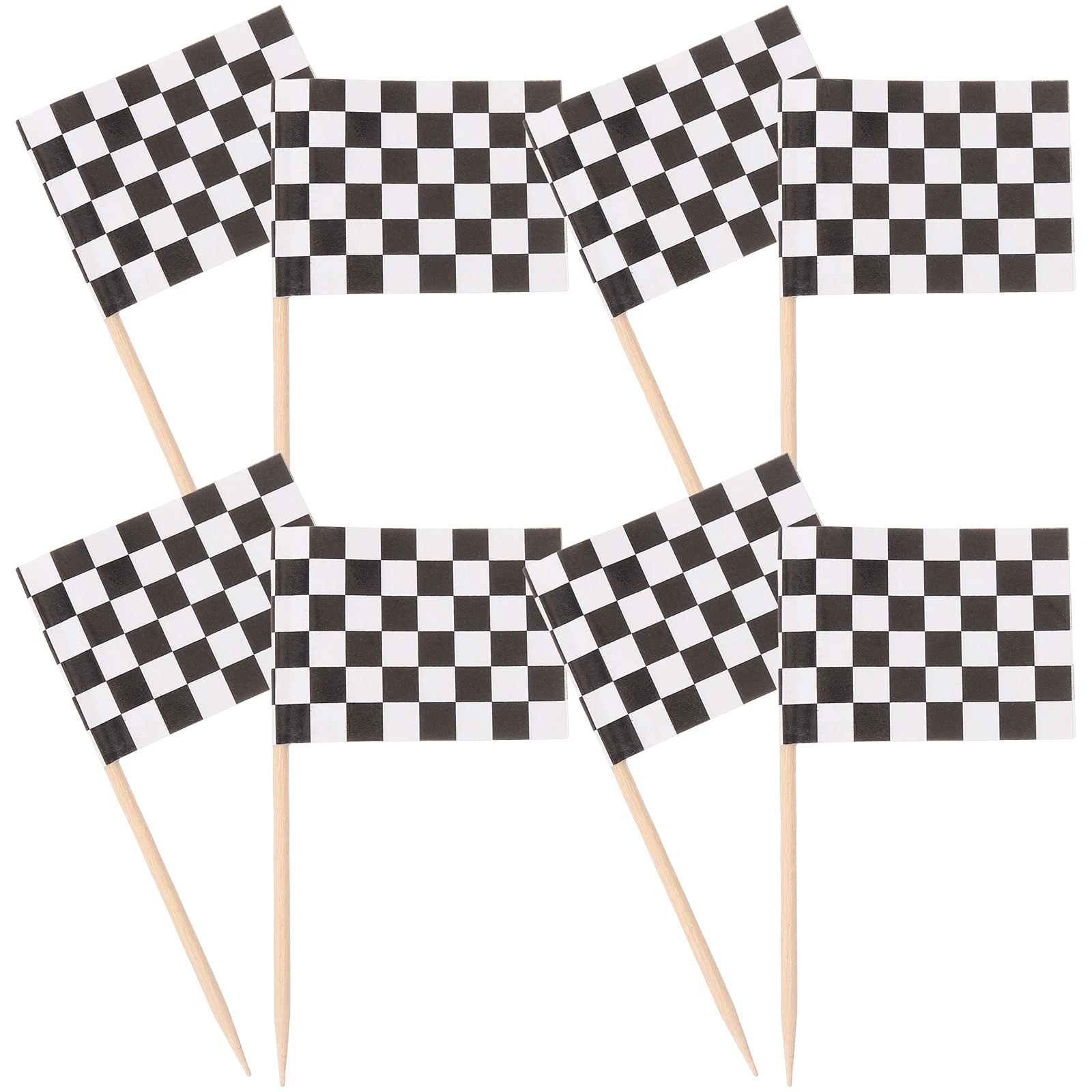 

100 Pack Toothpick Flags Black White Checkered Wood Picks Cocktail Party Decorations Cake Racing Themes Favors Bar Tools Fruit