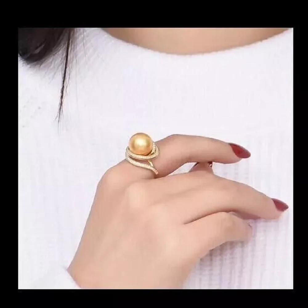 Gorgeous AAAAA 9-10mm 10-11mm 11-12mm Natural South Sea Round Gold Pearl Ring Open Ring 925s