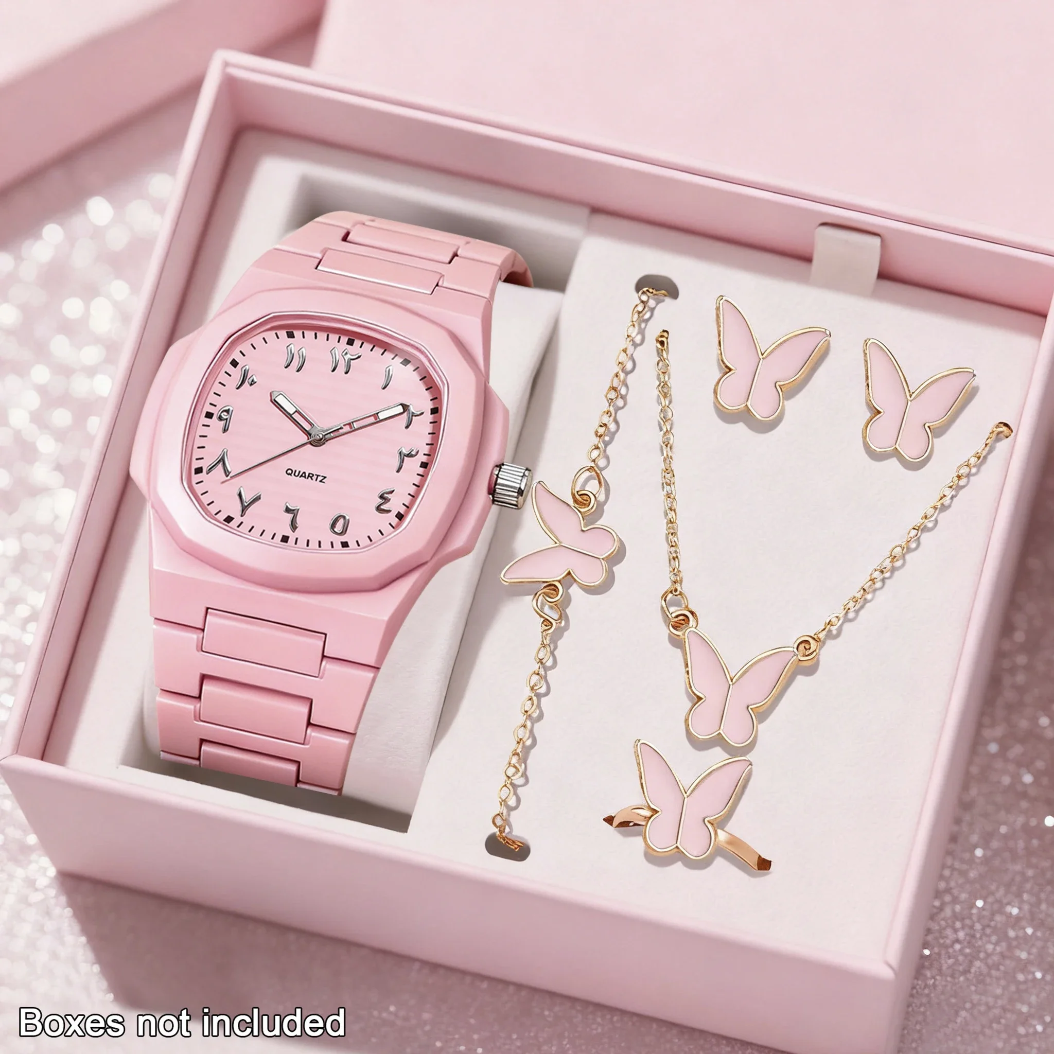 6pc Elegant Women's Watch+Accessory Set, Perfect Match between Watch and Same Color Accessories