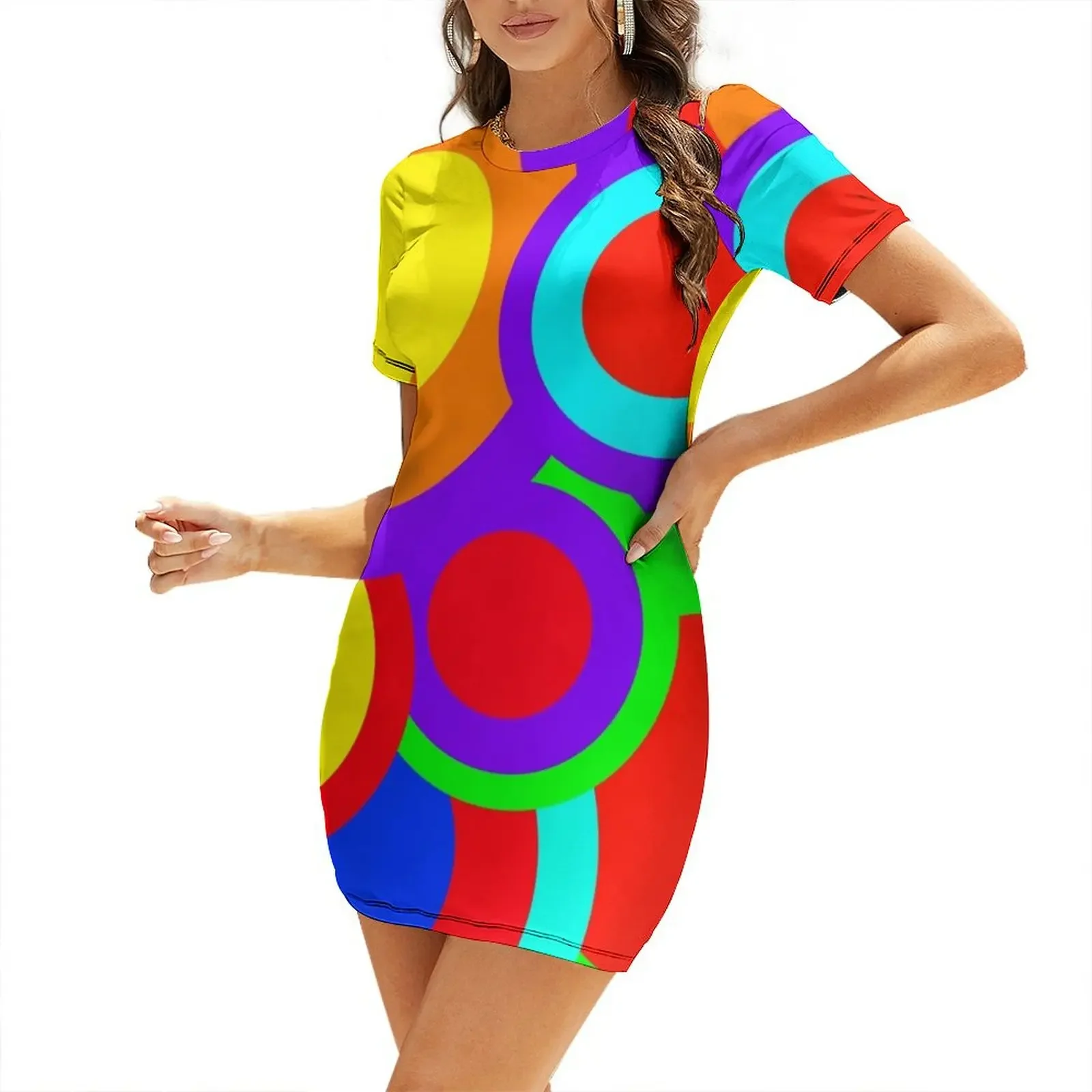 

colorful circular retro sixties pop art pattern Short-Sleeved Dress evening dresses women evening dress ladies Dress