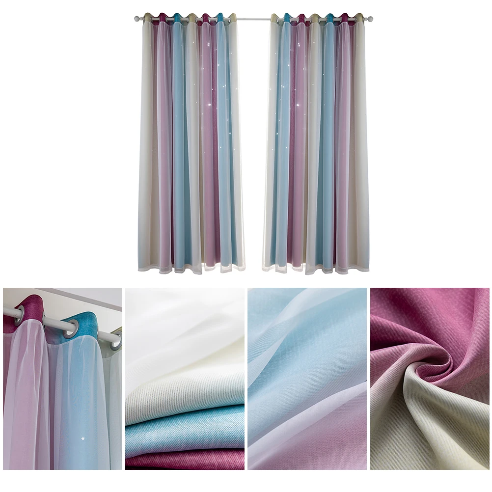 

2 Pcs Blackout Curtains Shade for Windows Room Darkening Insulation Gradient Bedroom Polyester Double Layer Child