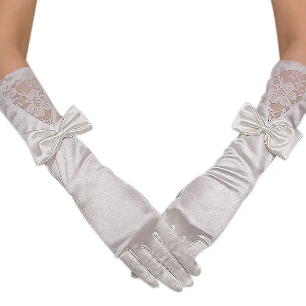 Elbow Length Wedding Paired With Bow Long Bridal Gloves