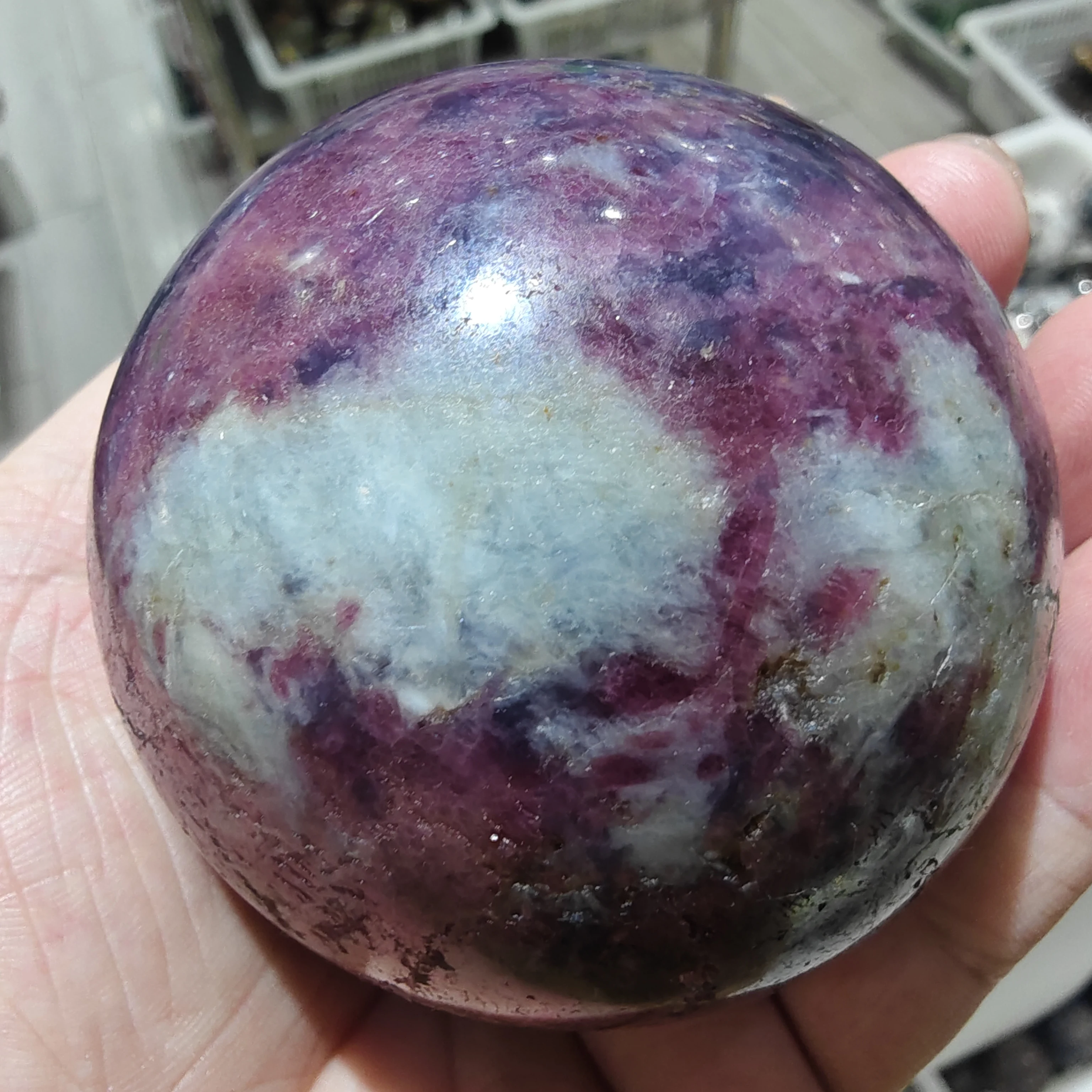 6-8cm Red Tourmaline And Purple Mica Coexisting Mineral Ball Natural Crystals Stone Unicorn Sphere Rare Gemstone New Supply 2025