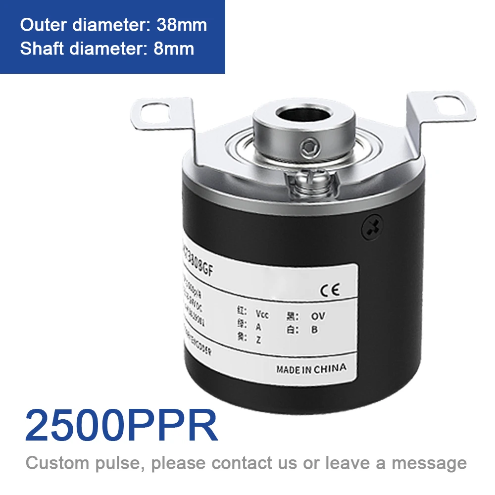 Cloweit 38mm Incremental Encoder 8mm Hollow Shaft Rotary Optical Switch NPN Open Collector 10-1024-2500-3600 PPR 5-24VDC