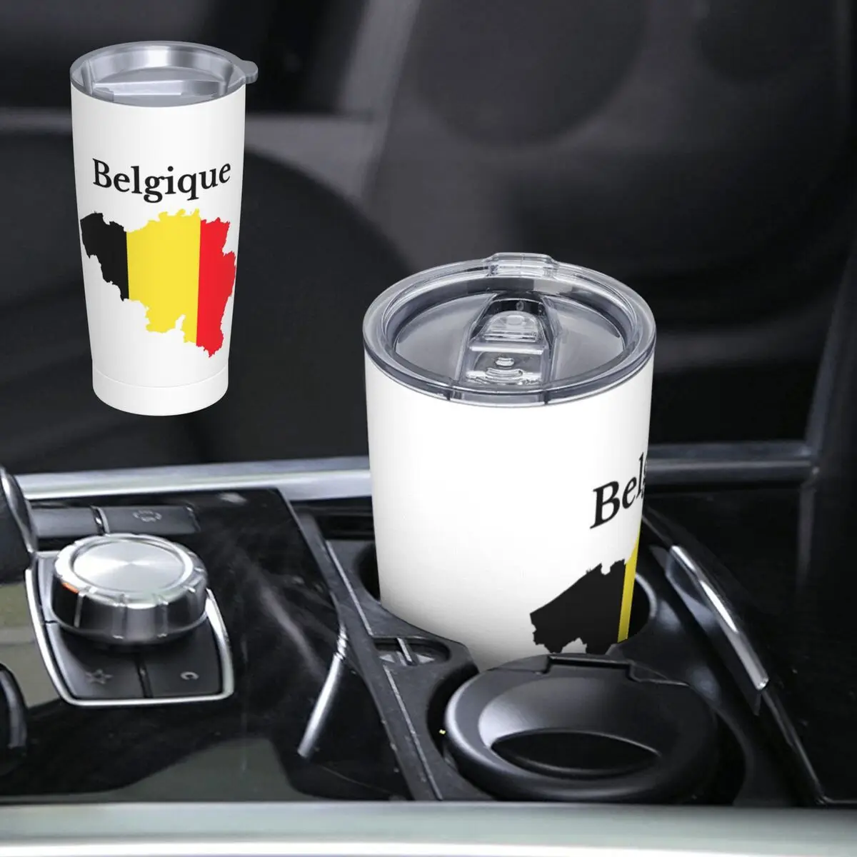 Belgium Flag Map Design In French Stainless Steel Tumbler Vacuum Insulated Mugs Thermal Cold Cups Straws With Lid 20oz