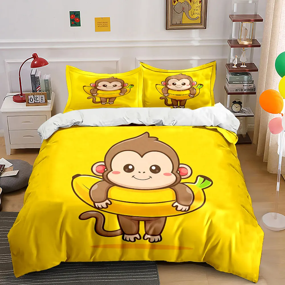 

Cartoon Monkey Decor Set Bedding Set with 1 Duvet Cover 2 Pillowcases Single Double King Queen, Gift