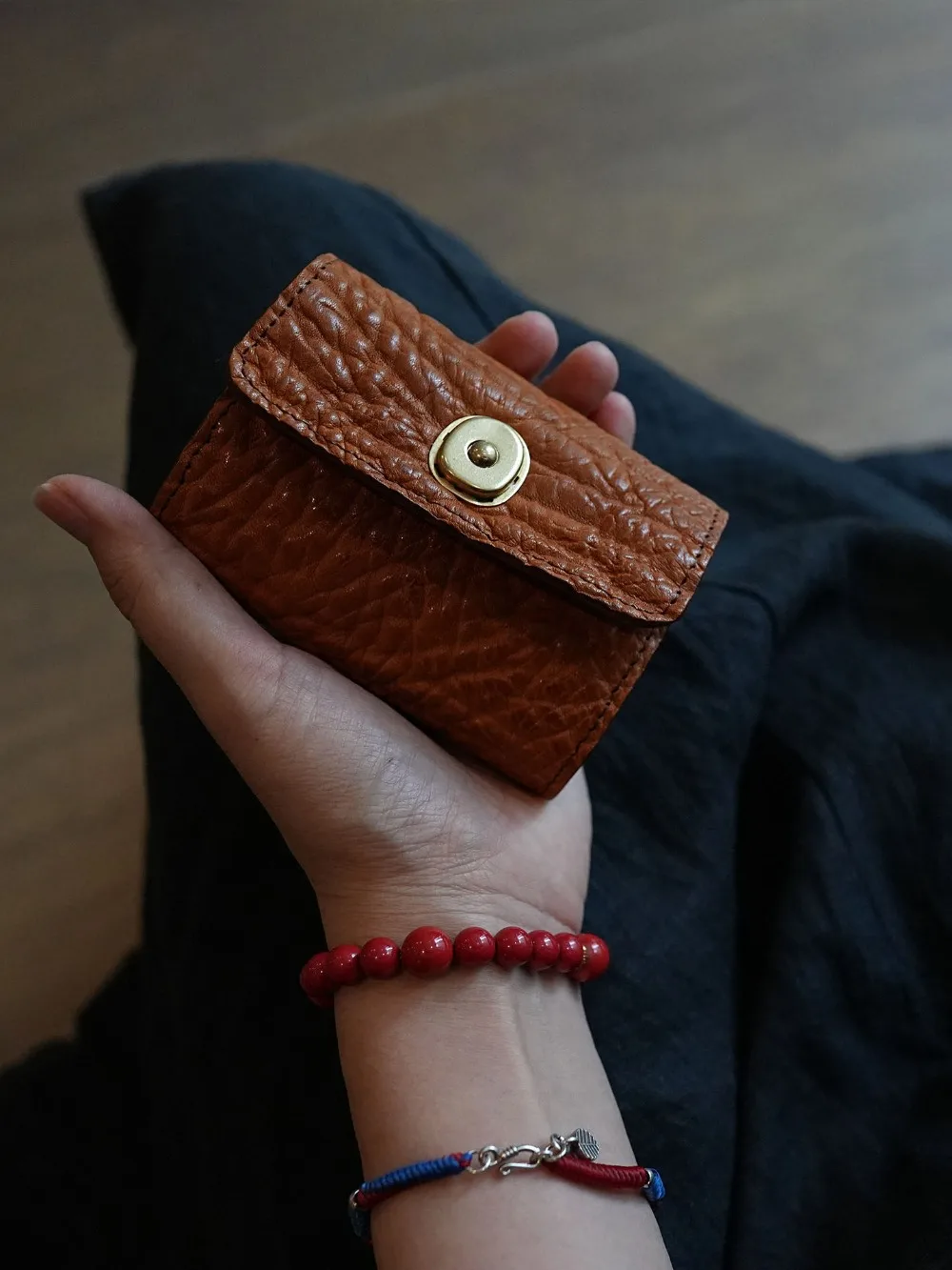 Vintage Vegetable-tanned Leather Portable Coin Purse, Accordion Card Holder, Genuine Leather Bank Card Case with Large Capacity