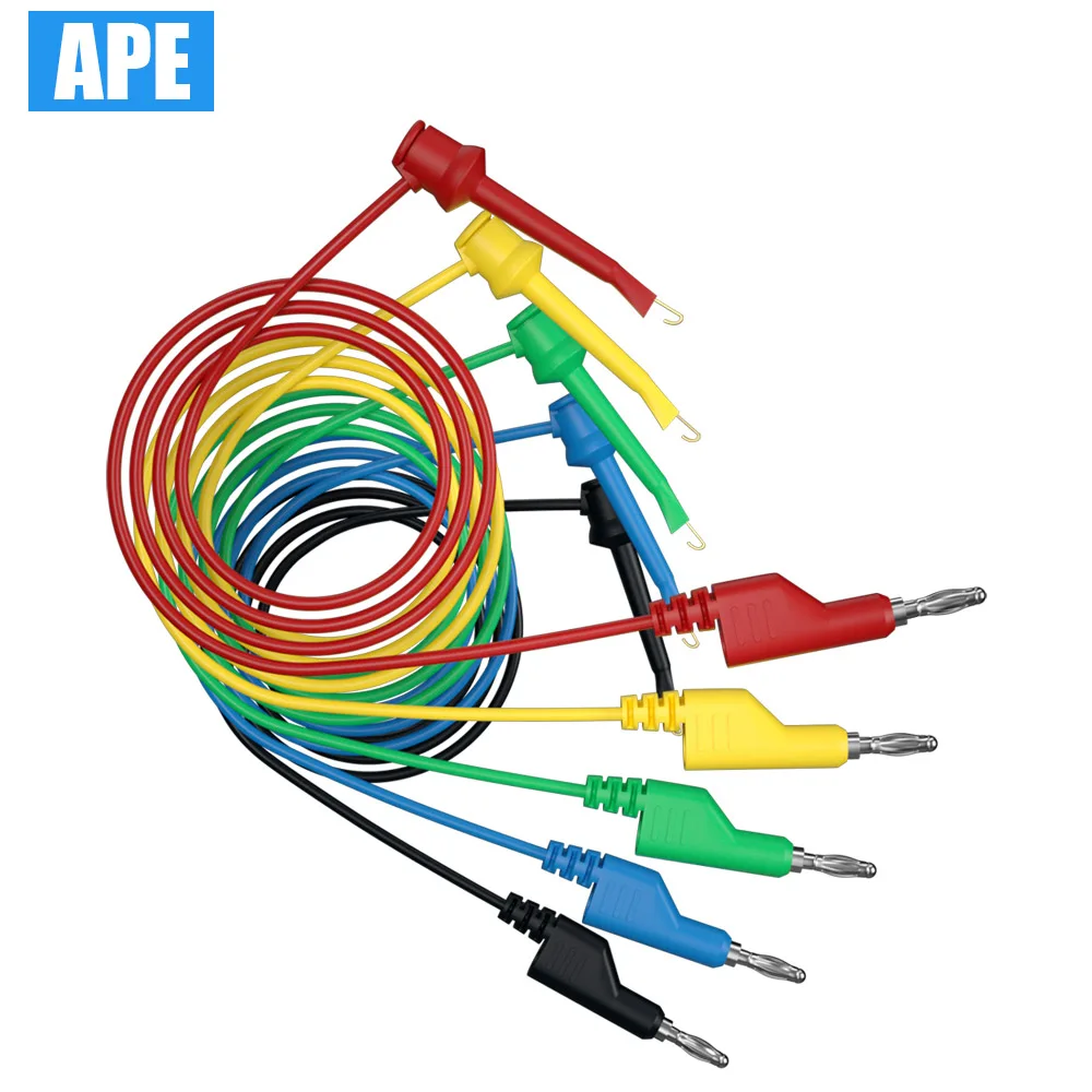 

5 шт. 4 мм вилка типа банан для тестирования крючка мультиметр испытательные выводы Электрический испытательный кабель Линия Перемычка провод DIY инструмент