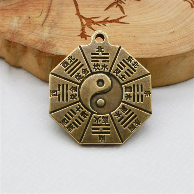 1Pcs Solid Brass Bagua Tai Chi Wealth Good Luck Amulet Chinese Style DIY Pendant Keychain Yin Yang Feng Shui Charm Accessories