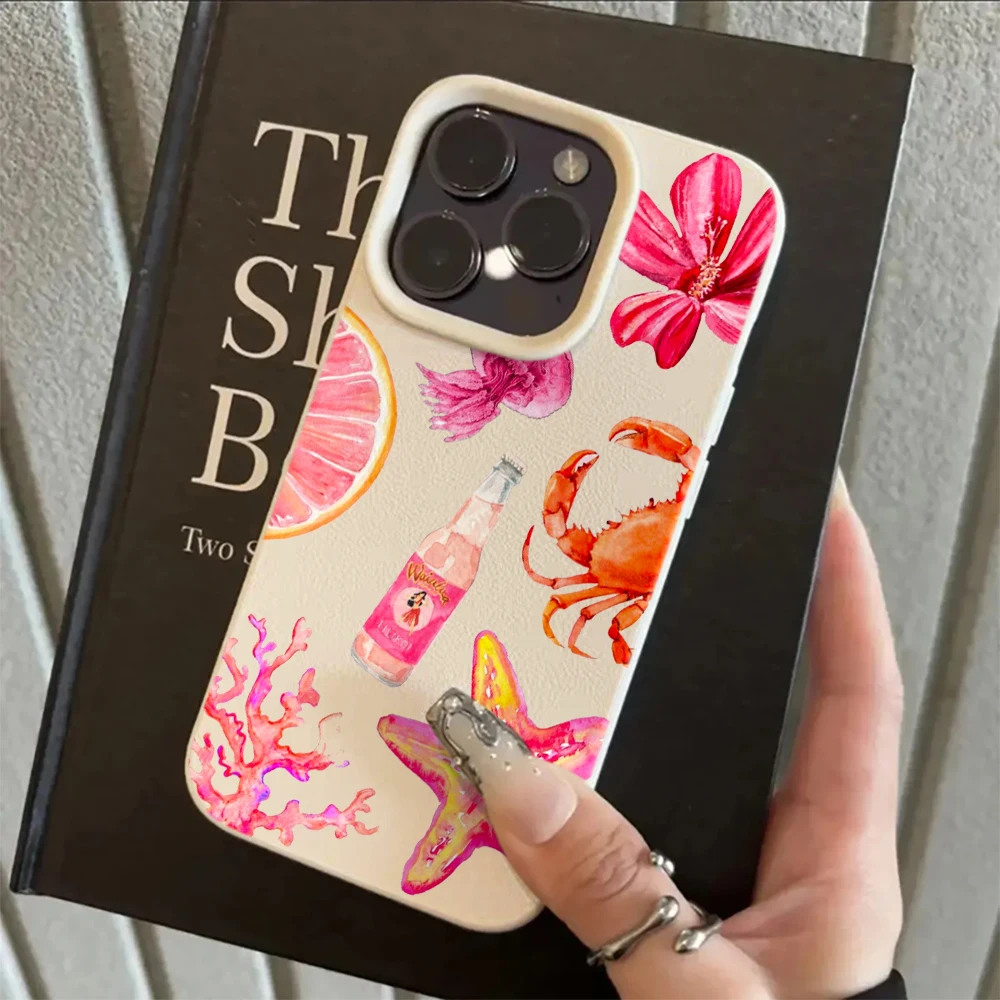 Grapefruit-Krabben-Seestern-Handyhülle für iPhone 17 16 15 14 13 12 11 Pro Max 17 16 Pro 16 15 14 Plus 17 Air Silikon Matt Cover