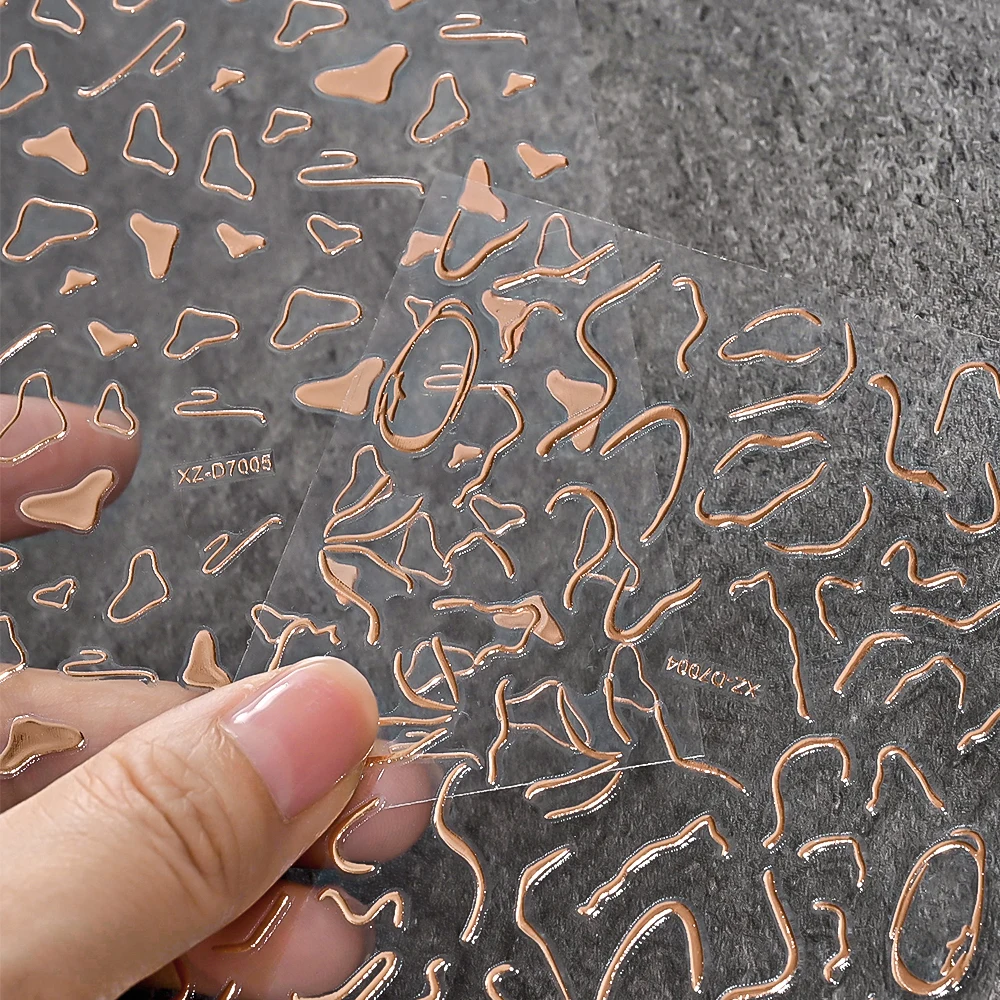 12pçs adesivos de unhas de bronze 3d, linhas irregulares, chamas, efeito cromado dourado, design geométrico, decalques autoadesivos, suprimentos de manicure