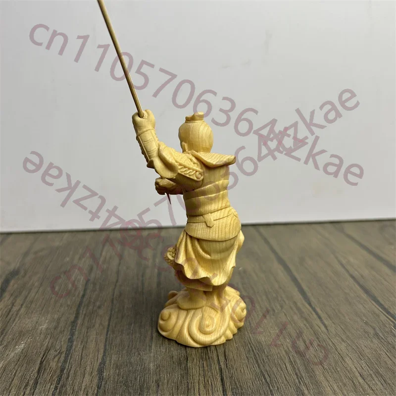Solid Wood Hand Carved Standing Sun Wukong Monkey King Statue Figurine Ornament - Mythical Hero Warrior Home Office Desk Decor