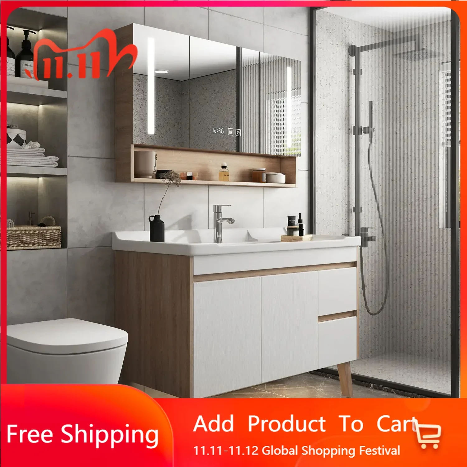 

Luxury Bathroom Cabinet Smart Mirror Cabinet Ceramic Washbasin Bathroom Wall Floor Vanity Modern Vestidores Salon Furniture