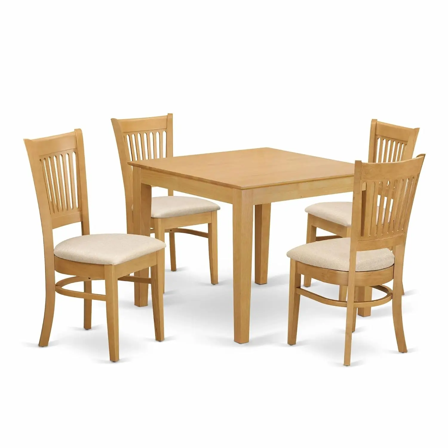 5 Piece Dining Set Square Solid Wood Table & 4 Linen Fabric Chairs for Kitchen Room, 36x36 Inch Oak, Customized