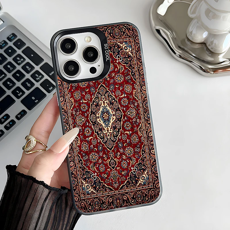 Funda de teléfono con patrón Floral de alfombra persa para iPhone 16e 16 15 14 13 12 11 mini Pro Max X XR XSMAX 8 7 Plus, cubierta mate anticaída