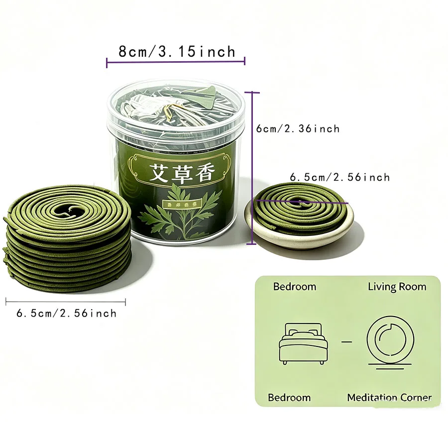 1 Box Contains 50 Incense Coils with a Burning Stand, Herbal Mugwort Fragrance, Suitable for Home, Bedroom, Hotel Lobby, Outdoor Activities, Freshens the Air, Eliminates Odors, a Gift for Friends