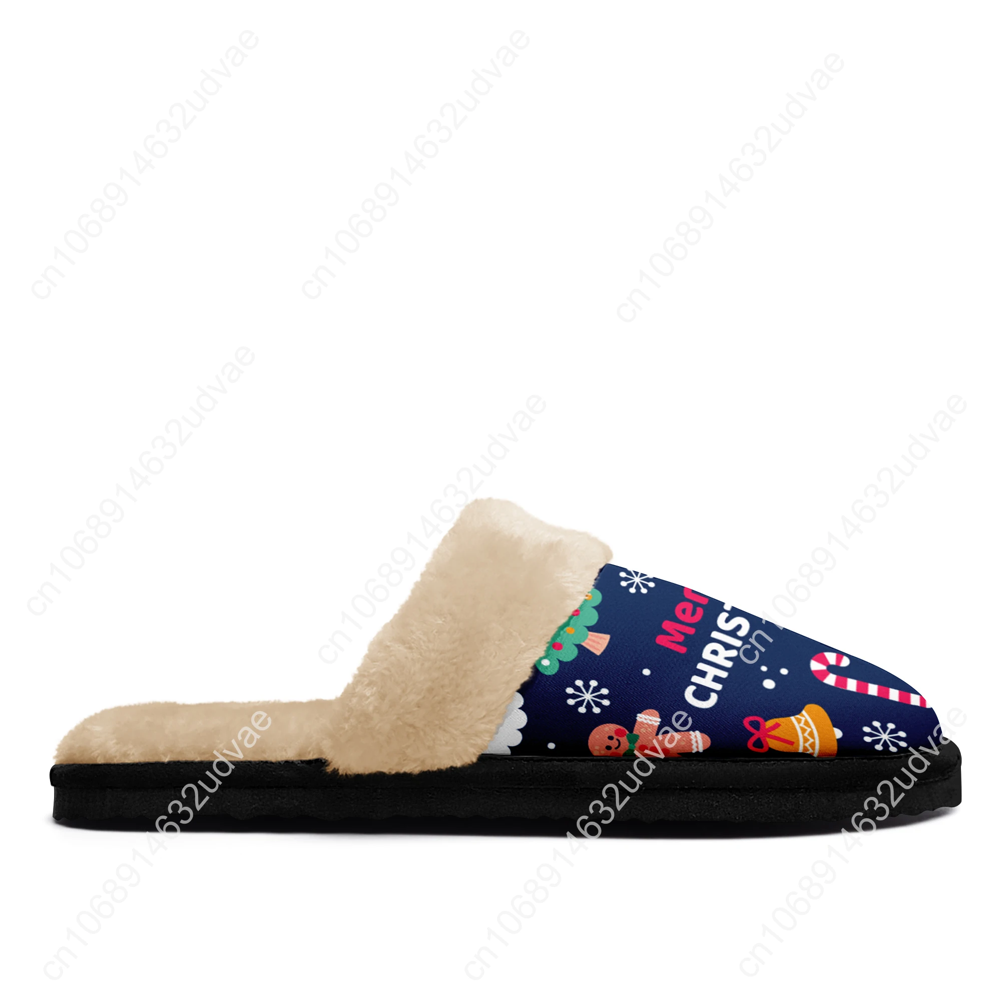 Dropshipping Print On Demand Custom Fur Slippers Christmas Xmas Design
