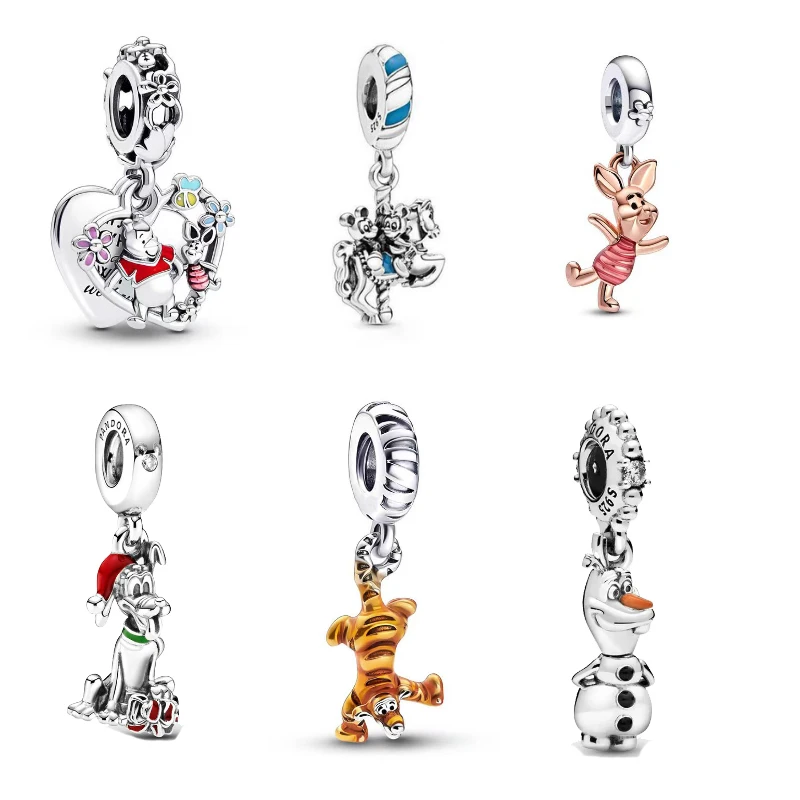 Disney Anime Figures Pooh Bear Tigger Olaf Mickey Minnie Alloy Plating Cartoon Bracelet Beads Accessories DIY Children's Toys