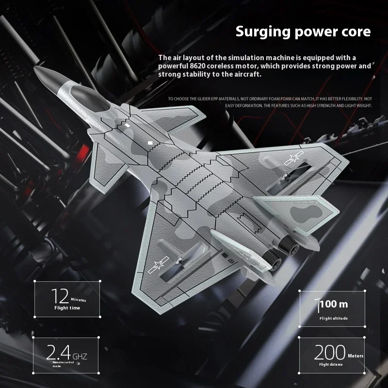 Zdalnie sterowany szybowiec piankowy J20 Fighter J-20 4-kanałowy samolot zdalnie sterowany z lampkami nawigacyjnymi LED Materiał piankowy Epp Dziecięca zabawka zewnętrzna