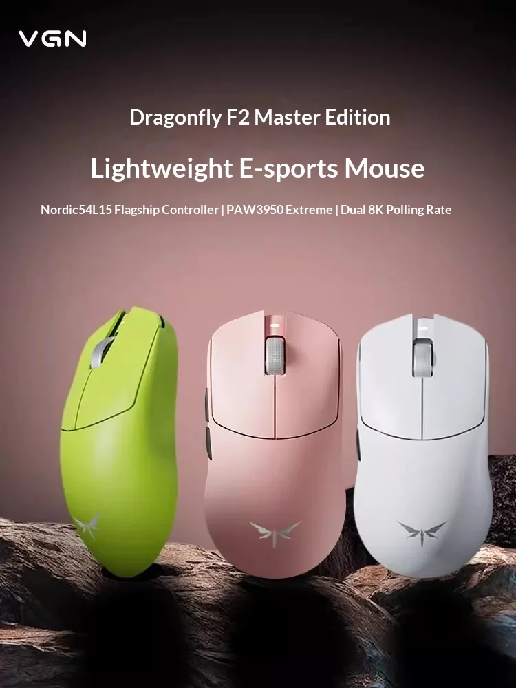 VGN Dragonfly F2 Wireless Mouse Three Mode Connection PAW3950 Extreme Sensor Game Mouse Double 8K Rate Of Return Light Weight