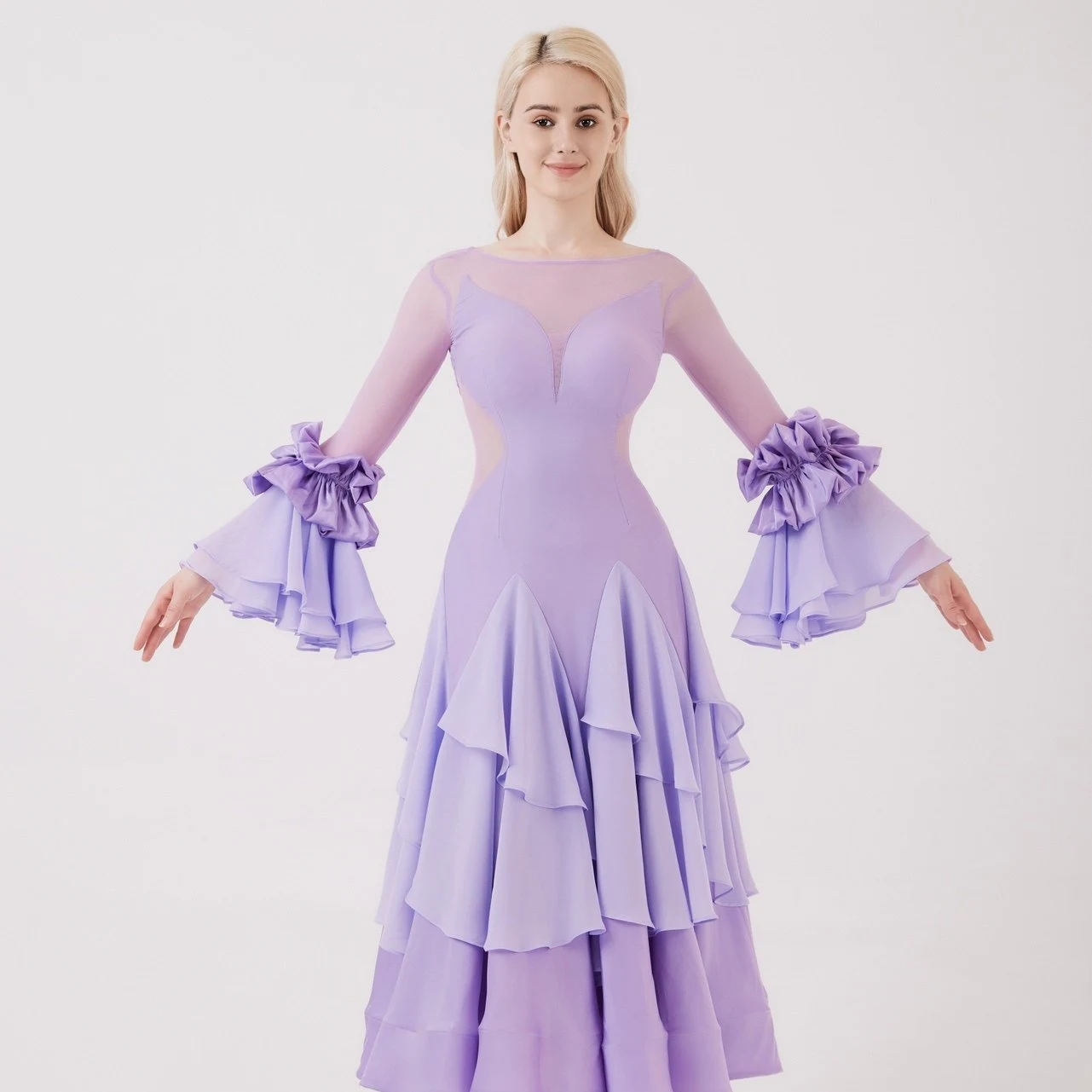 New Ballroom Dance Dress Women Purple Brown Ruffled Long Dress Club Prom Tango Waltz Dance Pracitce Performance Clothes BL19937
