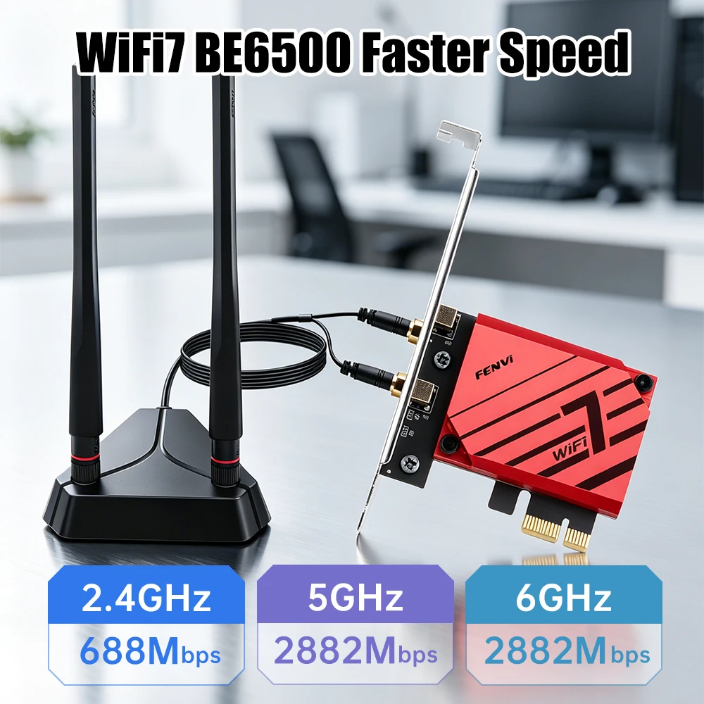 WiFi 7 Wireless PCIe Adapter 5400Mbps Tri-Band 6GHz/5GHz/2.4GHz Bluetooth 5.4 Network Card for PC Desktop Windows 10/11