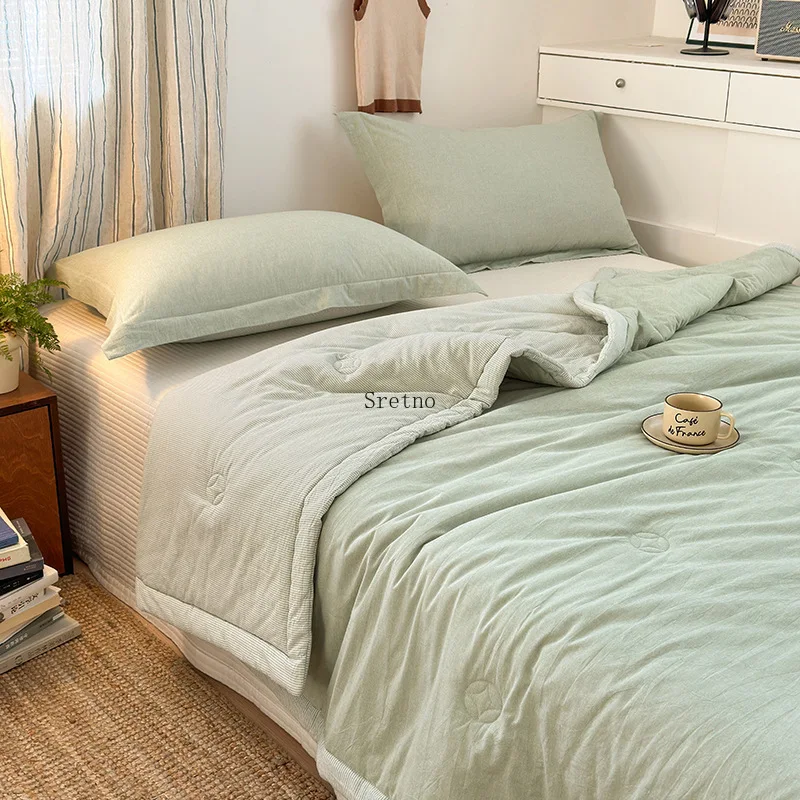SRETNO 100% Cotton Woven Air Conditioner Blanket Summer New Thin Wadding Blanket Machine Washable Comforter Colcha Cama 150x200