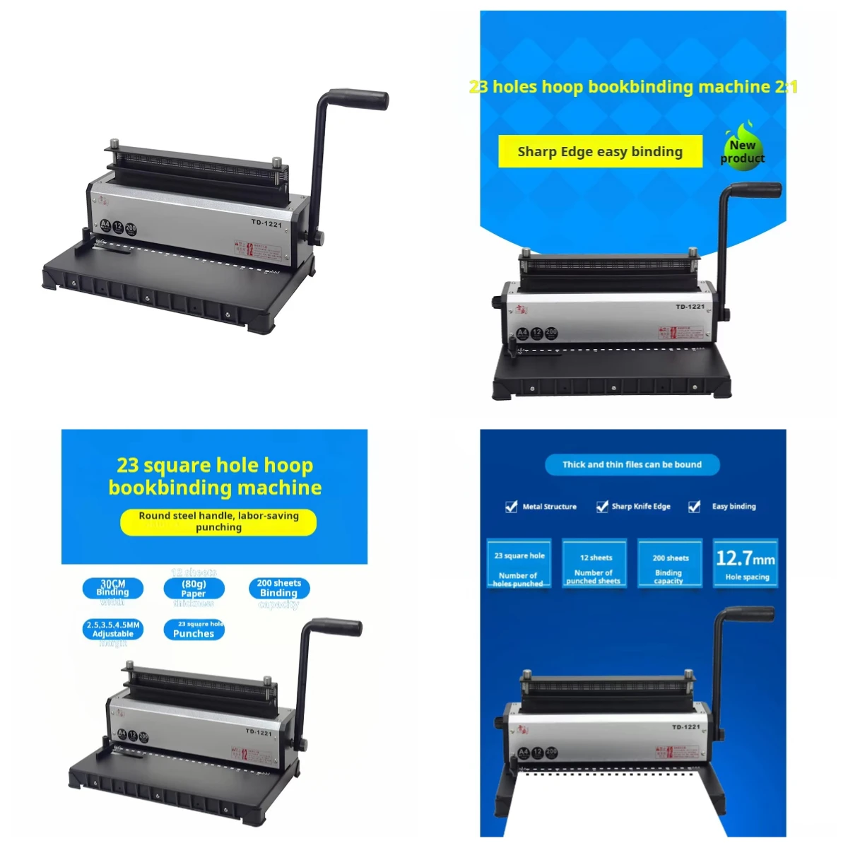 

WJW TD-1221 Hole Punching Binding Machine Iron Ring Double Coil A4 Long Side A3 Short Side Universal