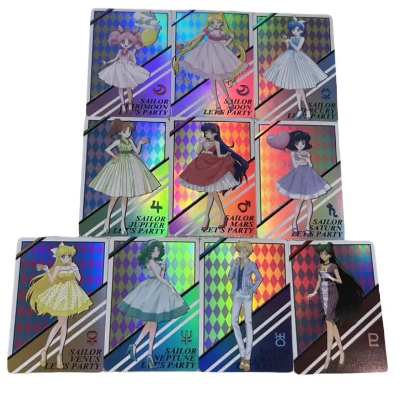 Sailor Moon Flash Card Usagi Tsukino Mizuno Ami Kino Makoto Aino Minako Diy Color 10Pcs Anime Collection Action Toy Figures Gift