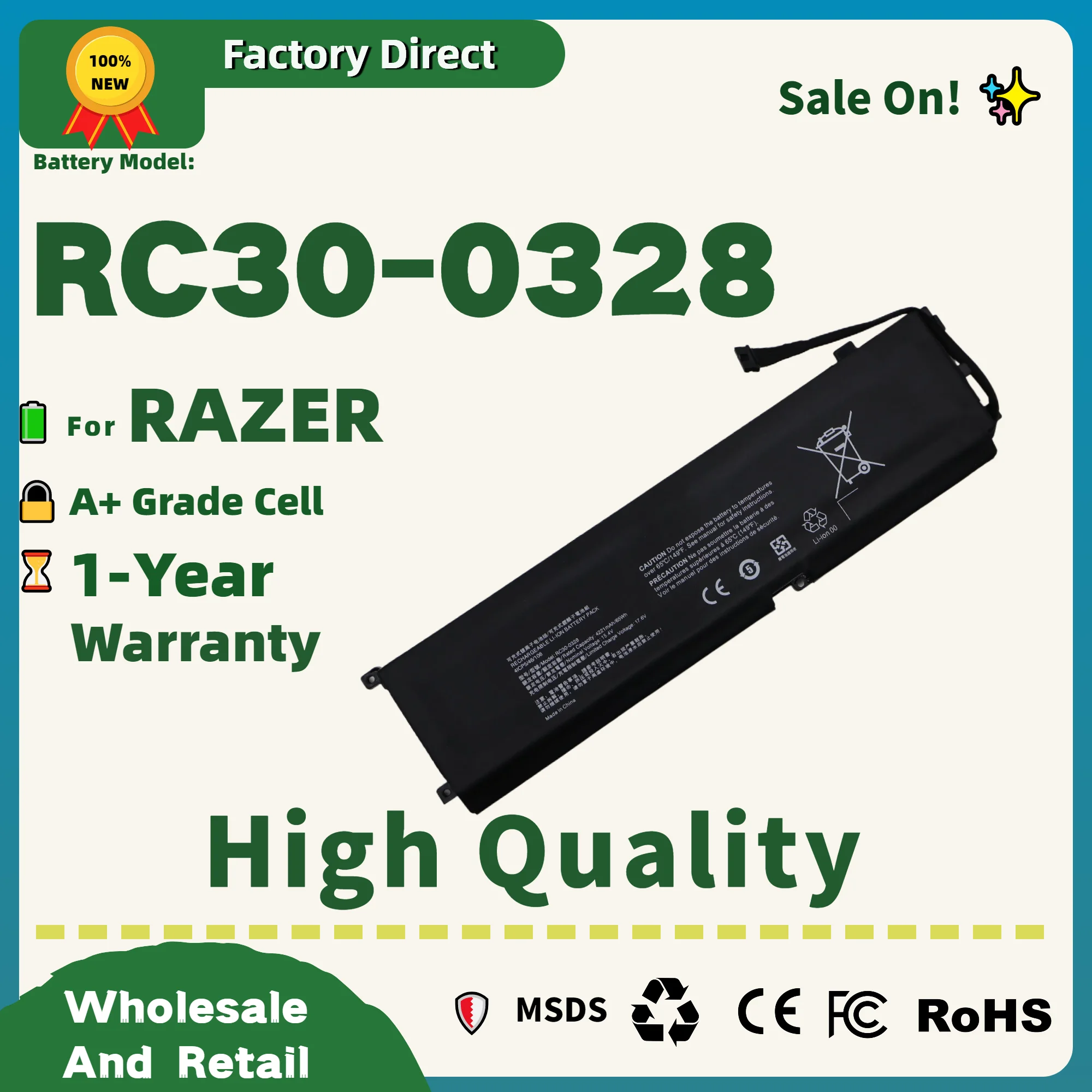 Factory Direct! RC30-0328 Laptop Battery for Razer Blade 15 2020 RZ09-0328 RZ09-03304x RZ09-03305x RZ09-0330x