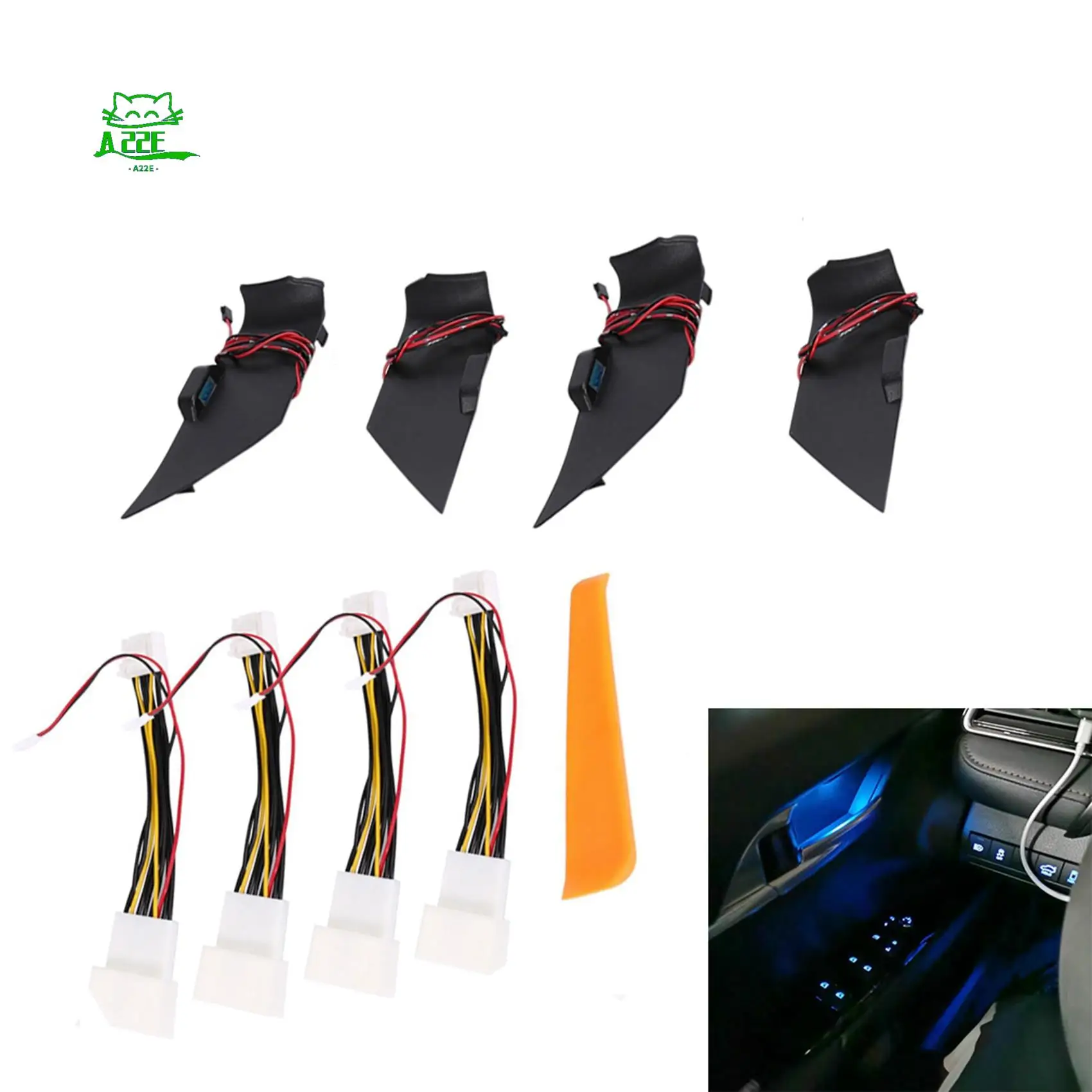 A22E-For Toyota Camry 2018-2022 Door Bowl Armrest Atmosphere Light Interior LED Blue Door Bowl Handle Frame Light