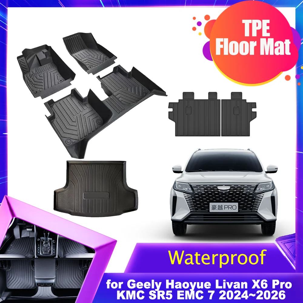 Alfombrillas para Auto Geely Haoyue Livan X6 Pro KMC SR5 EMC 7 2024~2026, Revestimiento de TPE para Maletero, Asientos y Respaldo, Accesorios Impermeables