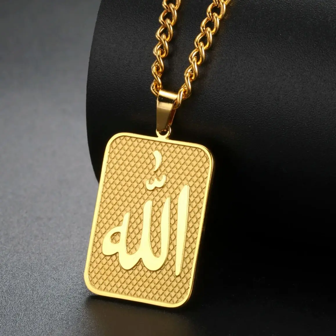 LIKGREAT Islamic Allah Quran Necklaces Stainless Steel Arabic Islam Blessing Pendant Muslim Jewelry Ramadan Gift for Men Women