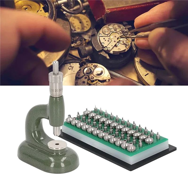 

LAVD Watch Repair Tool Watch Press Set Watch Back Case Closer Watchmaker Jewelling Tool Aluminum Alloy Green with 48Pcs Dies